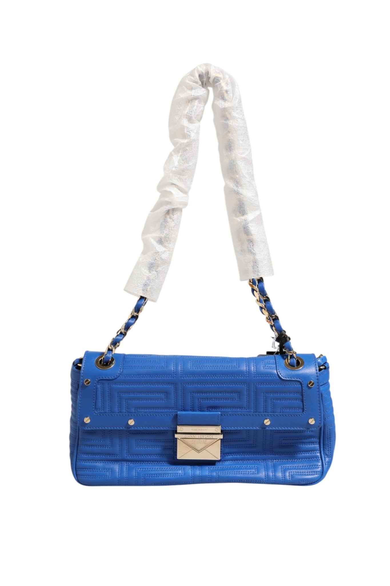 Blaue gesteppte Lederschultertasche mit Riemen