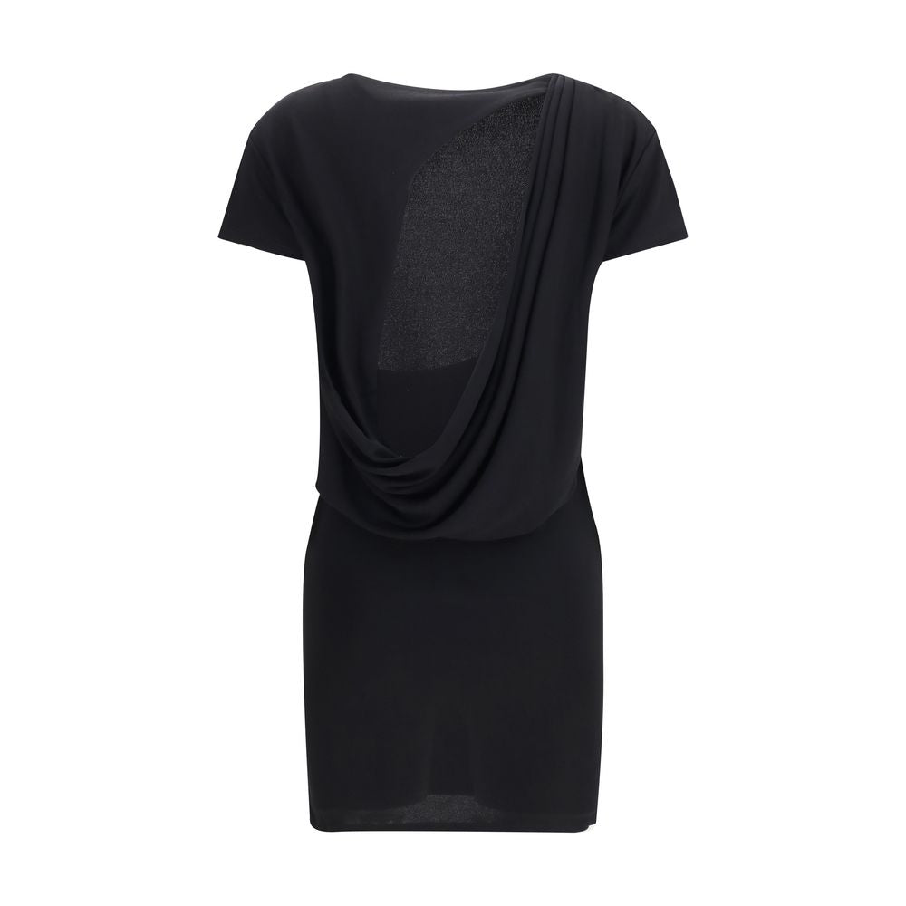 Black Synthetic Cocktail Dress with Draped Back