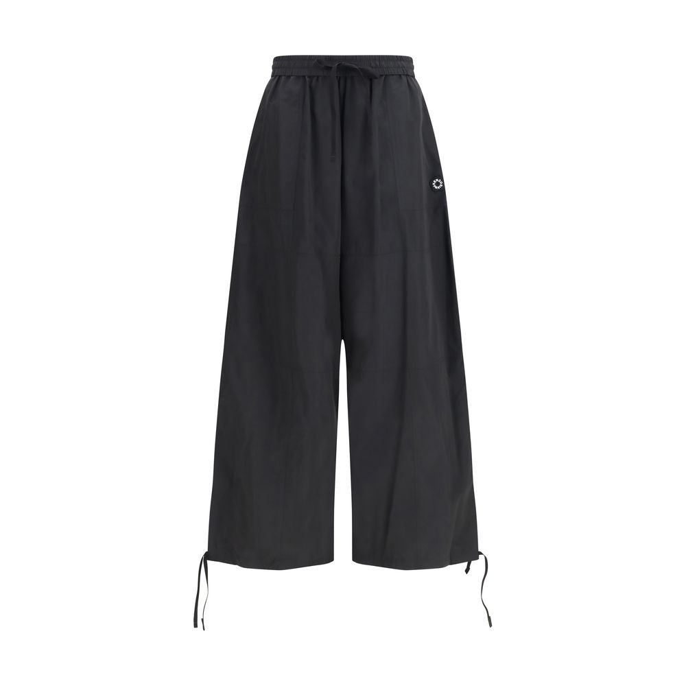 Schwarze legere Cargo-Hose aus Synthetik mit Kordelzug