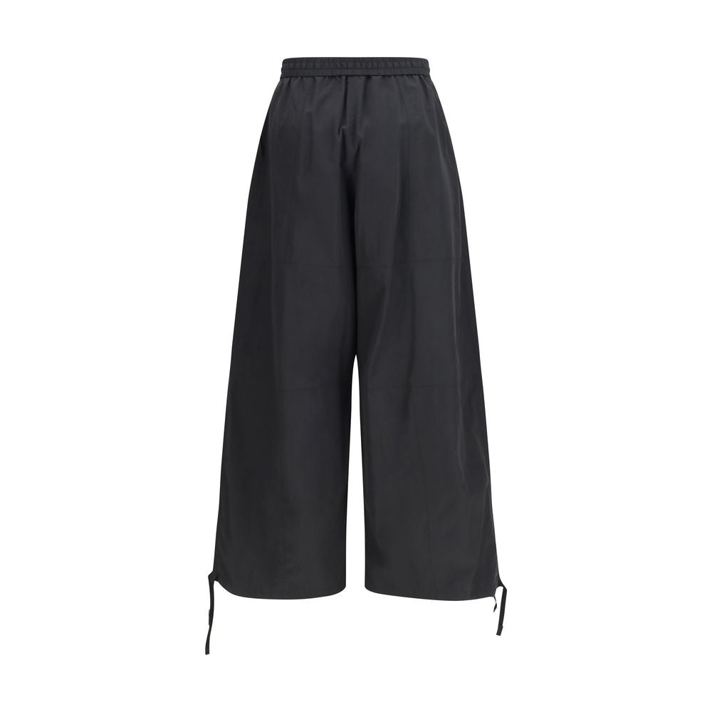 Schwarze legere Cargo-Hose aus Synthetik mit Kordelzug