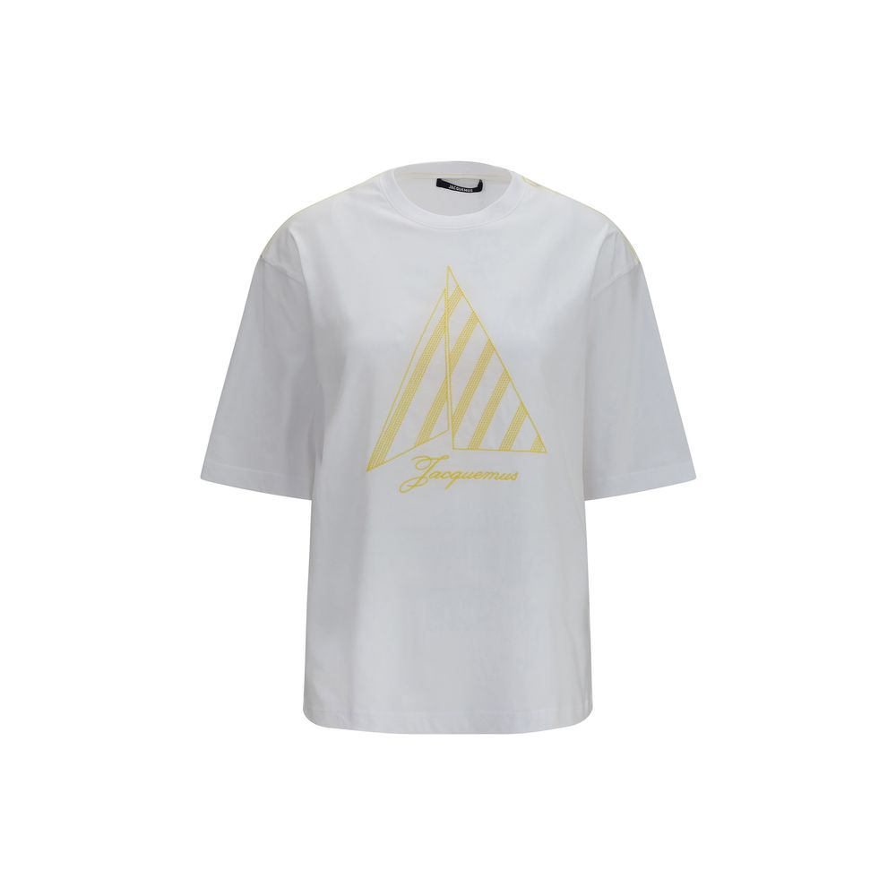 White Cotton T-Shirt with Sailboat Embroidery