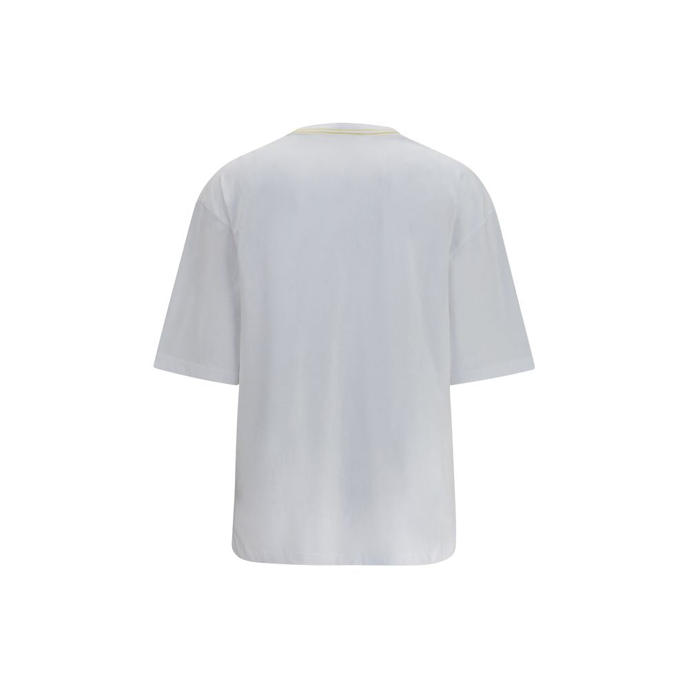White Cotton T-Shirt with Sailboat Embroidery
