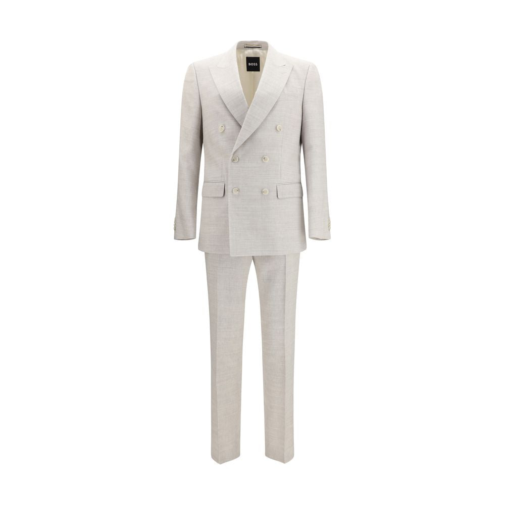 Hugo Boss Black Gray Linen Merino Wool Slim Fit Suit Two-Piece