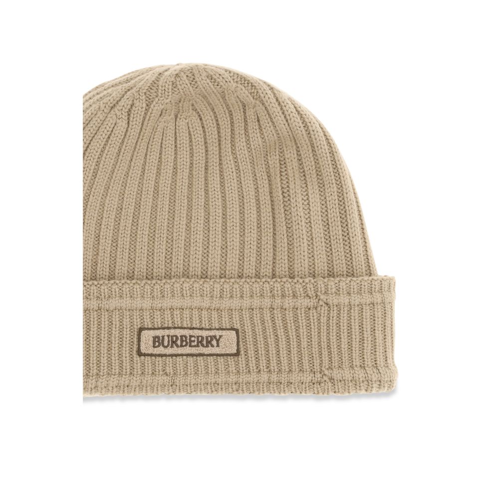 Burberry Beige Wollmütze mit Widder-Stickerei