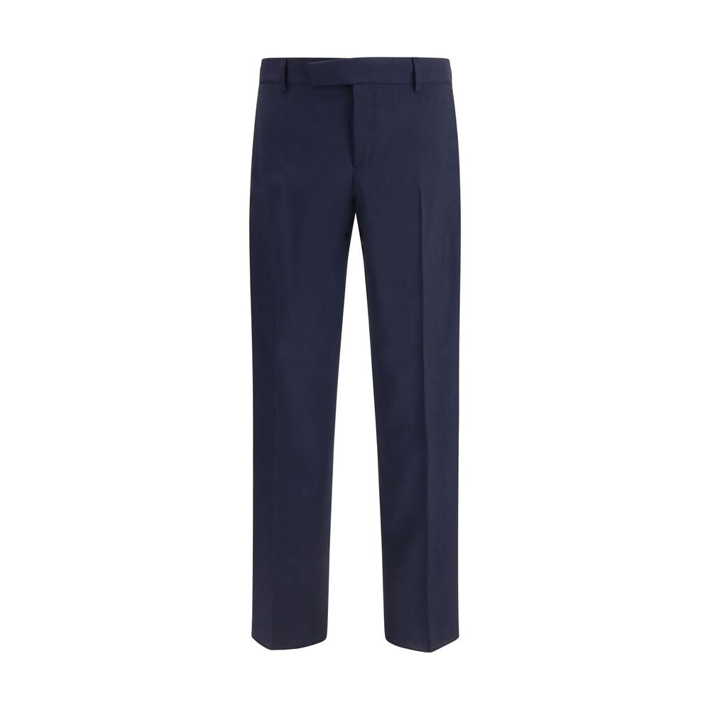 Blaue Wollhose mit Stickerei-Detail