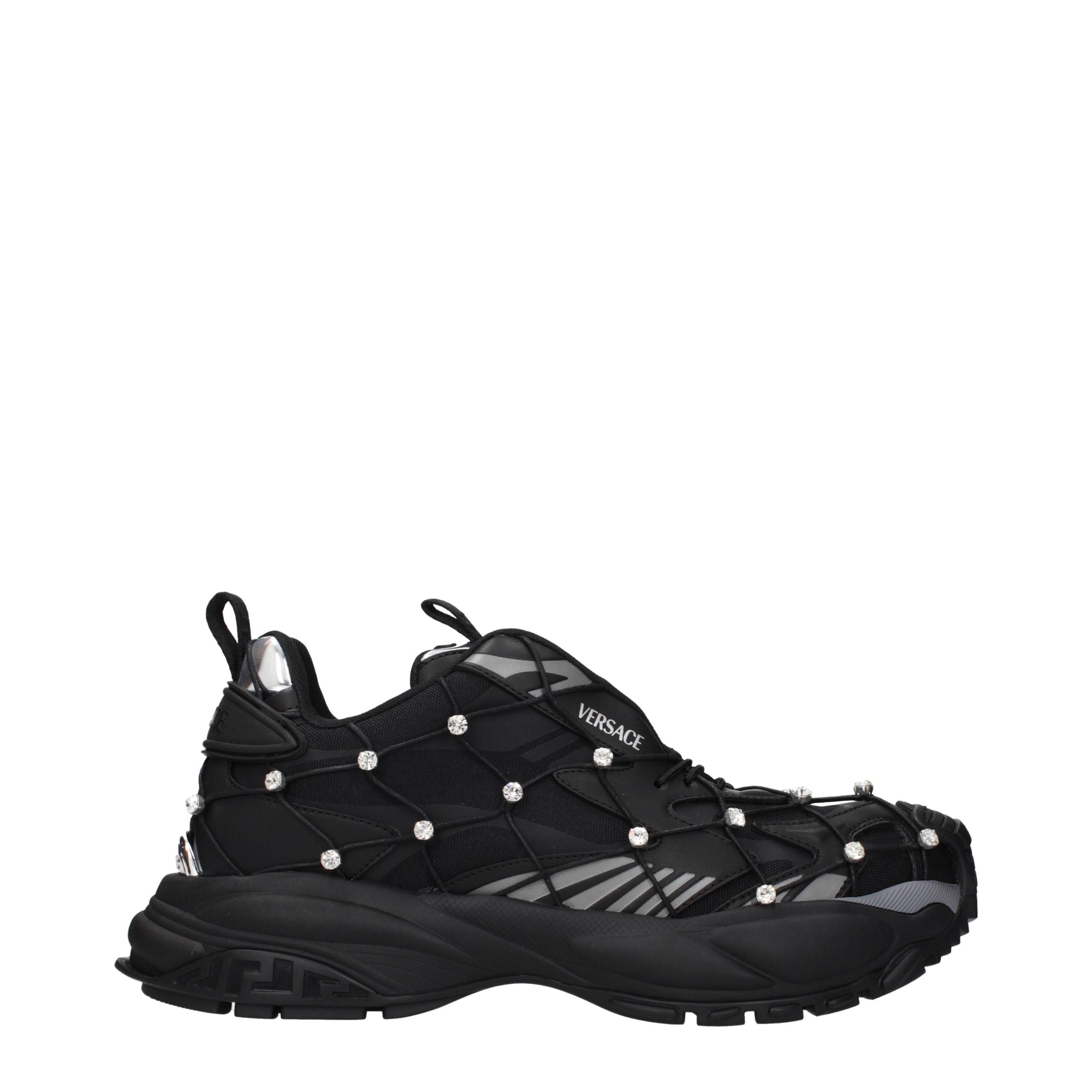 Schwarze Synthetik-Sneaker mit Logo-Verzierung