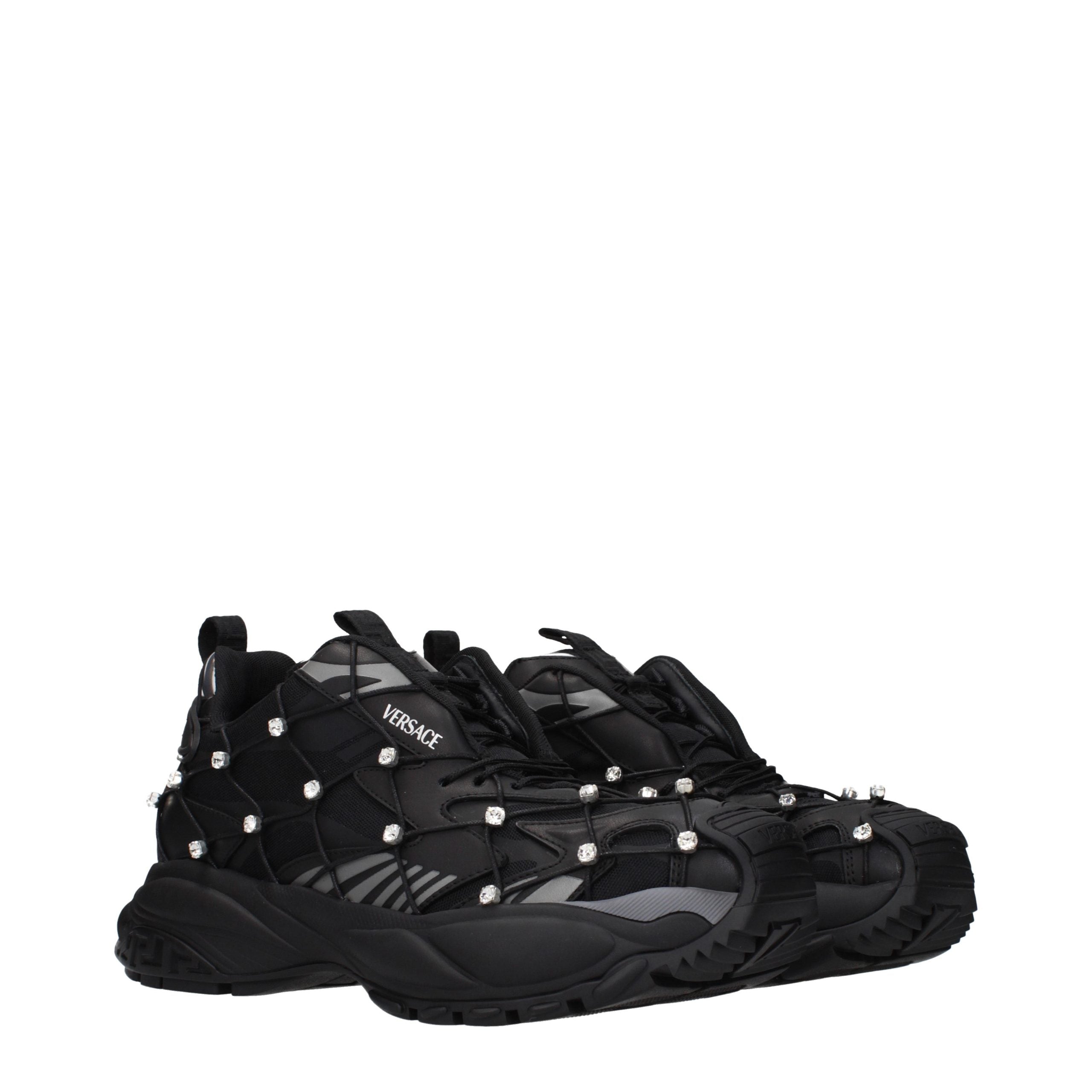 Schwarze Synthetik-Sneaker mit Logo-Verzierung