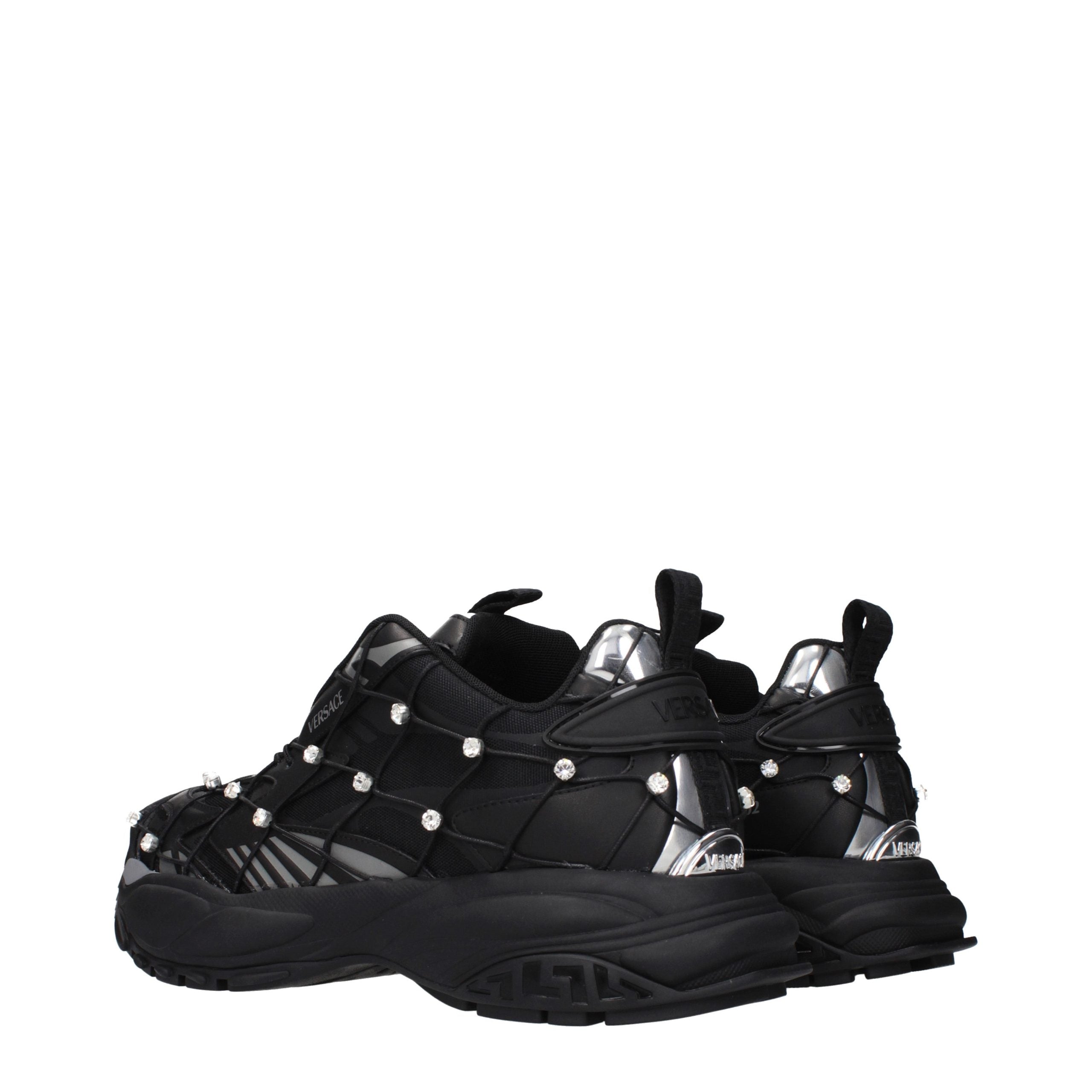 Black Synthetic Sneakers with Logo Embellishment by Versace
