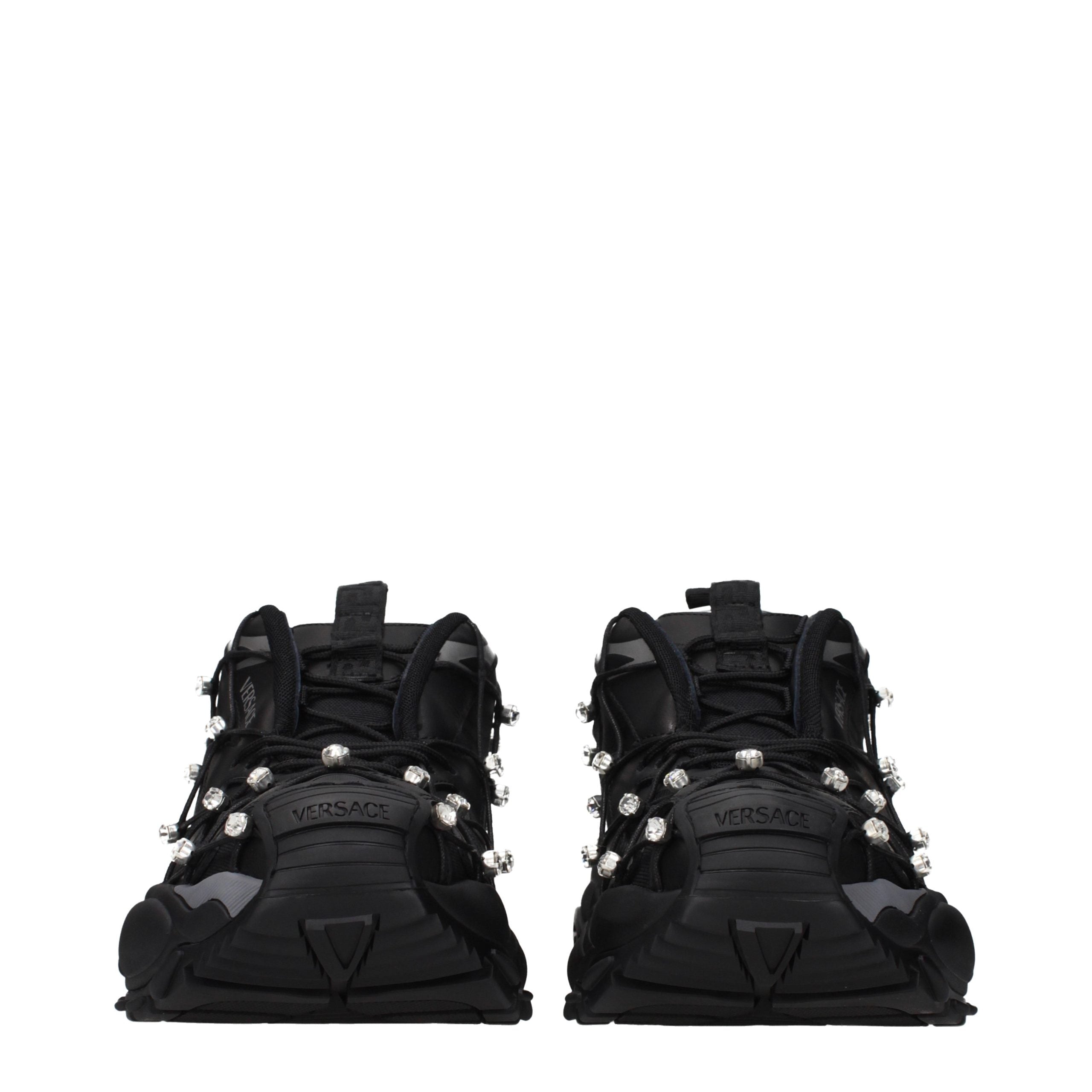 Black Synthetic Sneakers with Logo Embellishments