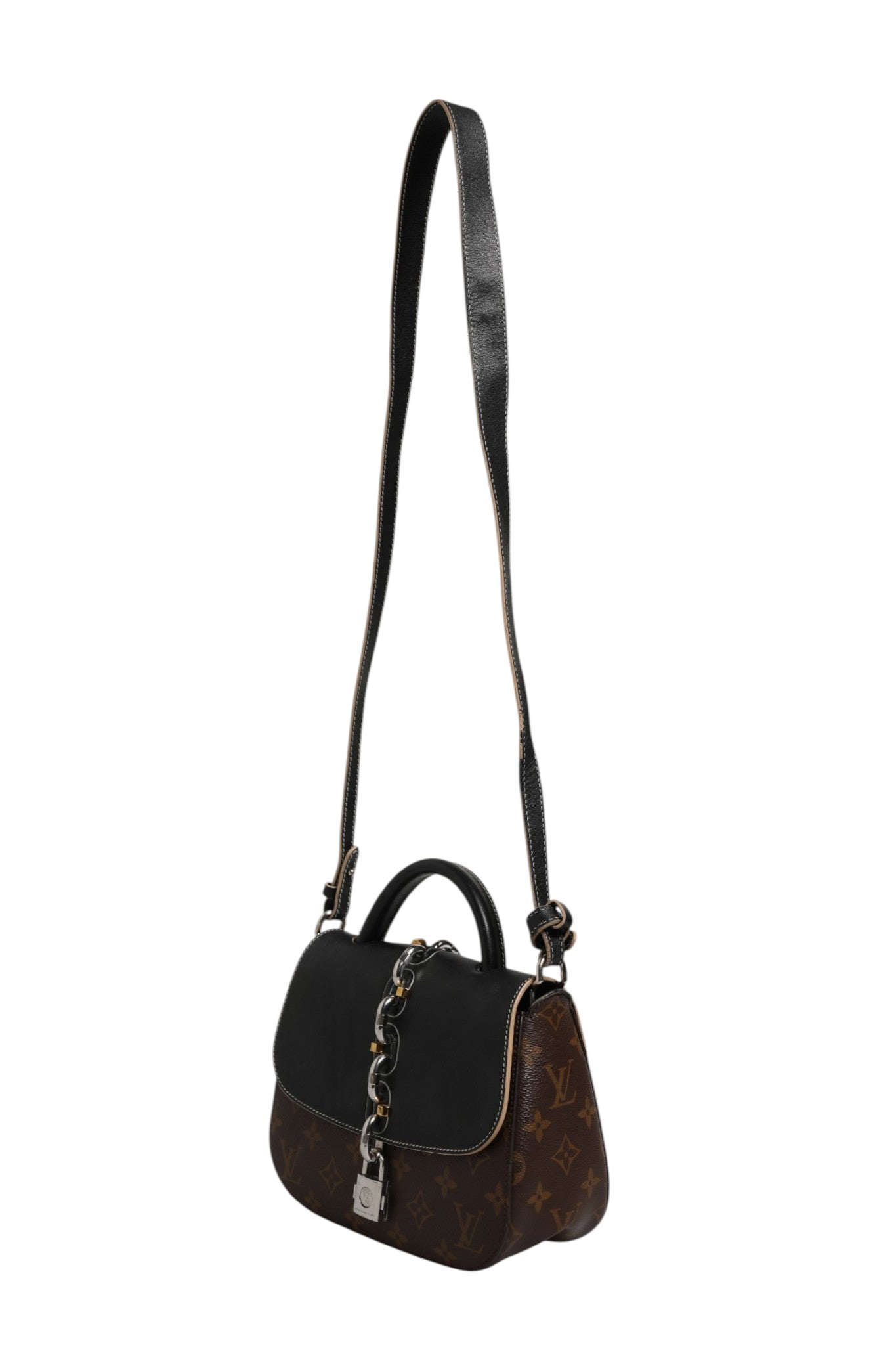 Schwarze Leder-Monogramm-Kettenhandtasche PM