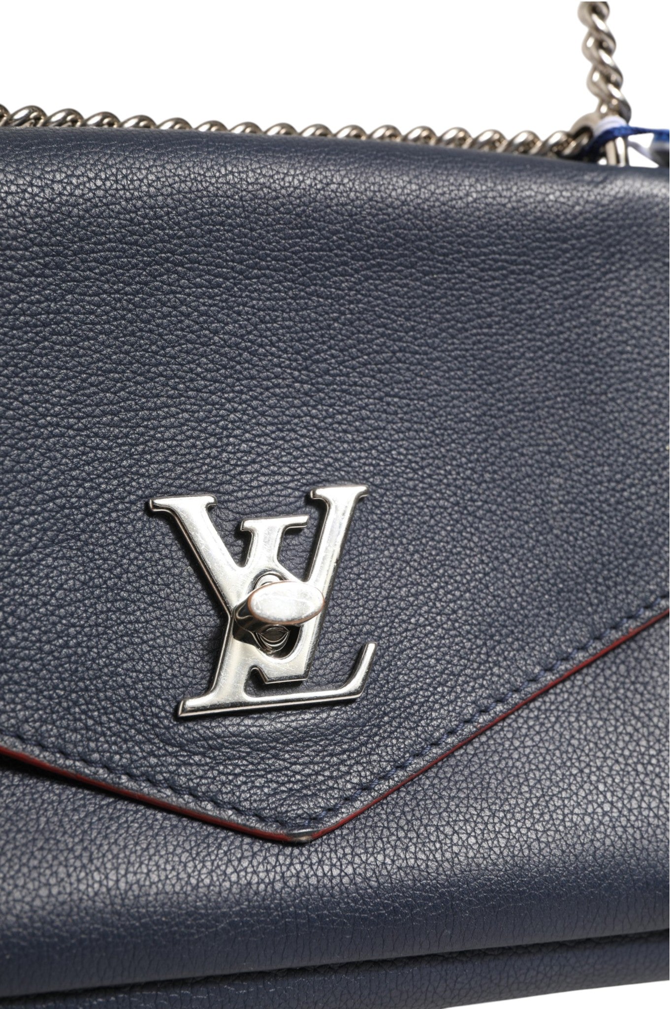 Navy Blue Leather Chain Shoulder Bag by Mylockme