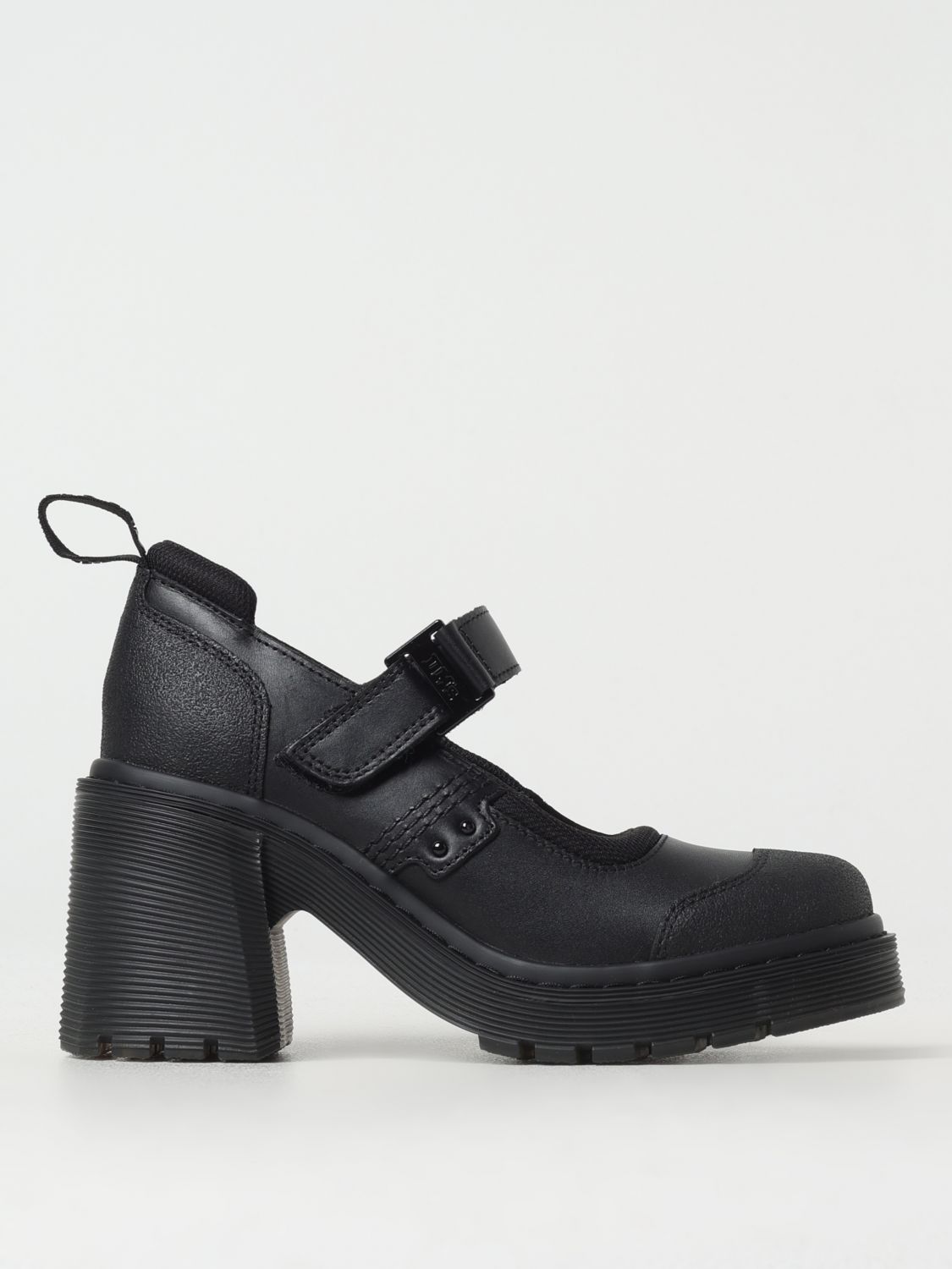 Schwarze Mary-Jane-Plateaupumps aus Leder