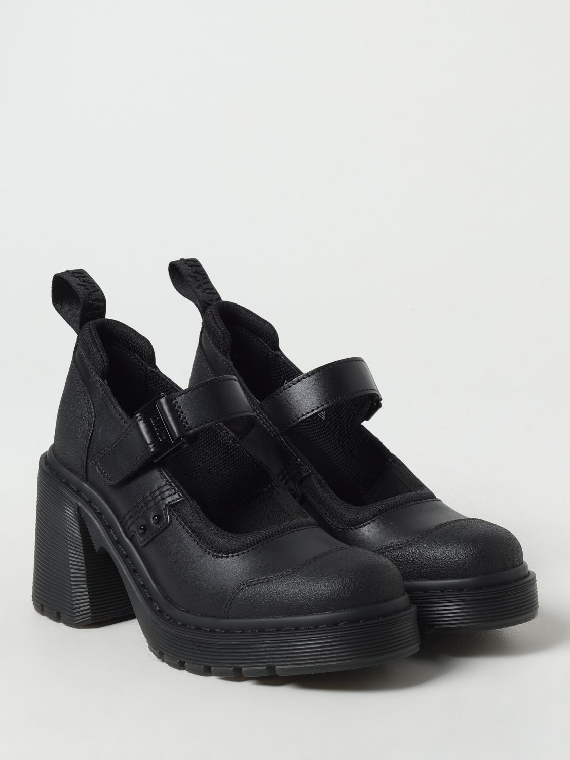 Schwarze Mary-Jane-Plateaupumps aus Leder