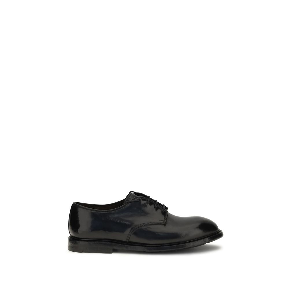 Schwarze Leder-Oxfords und Derbys mit Logo-Detail