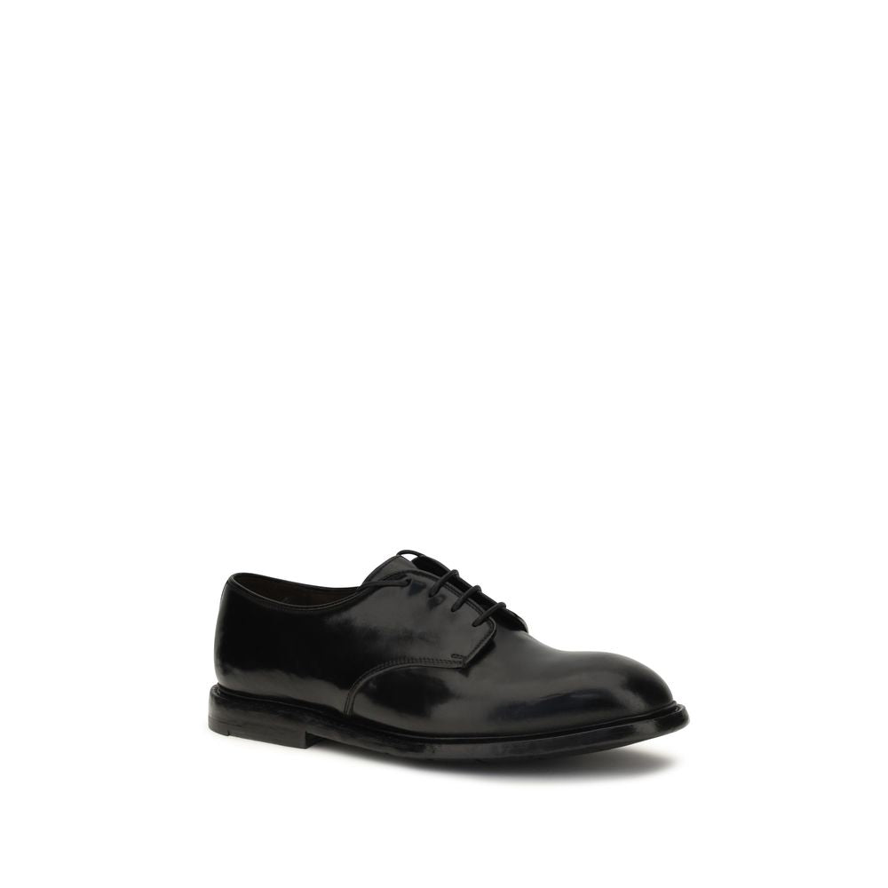 Schwarze Leder-Oxfords und Derbys mit Logo-Detail
