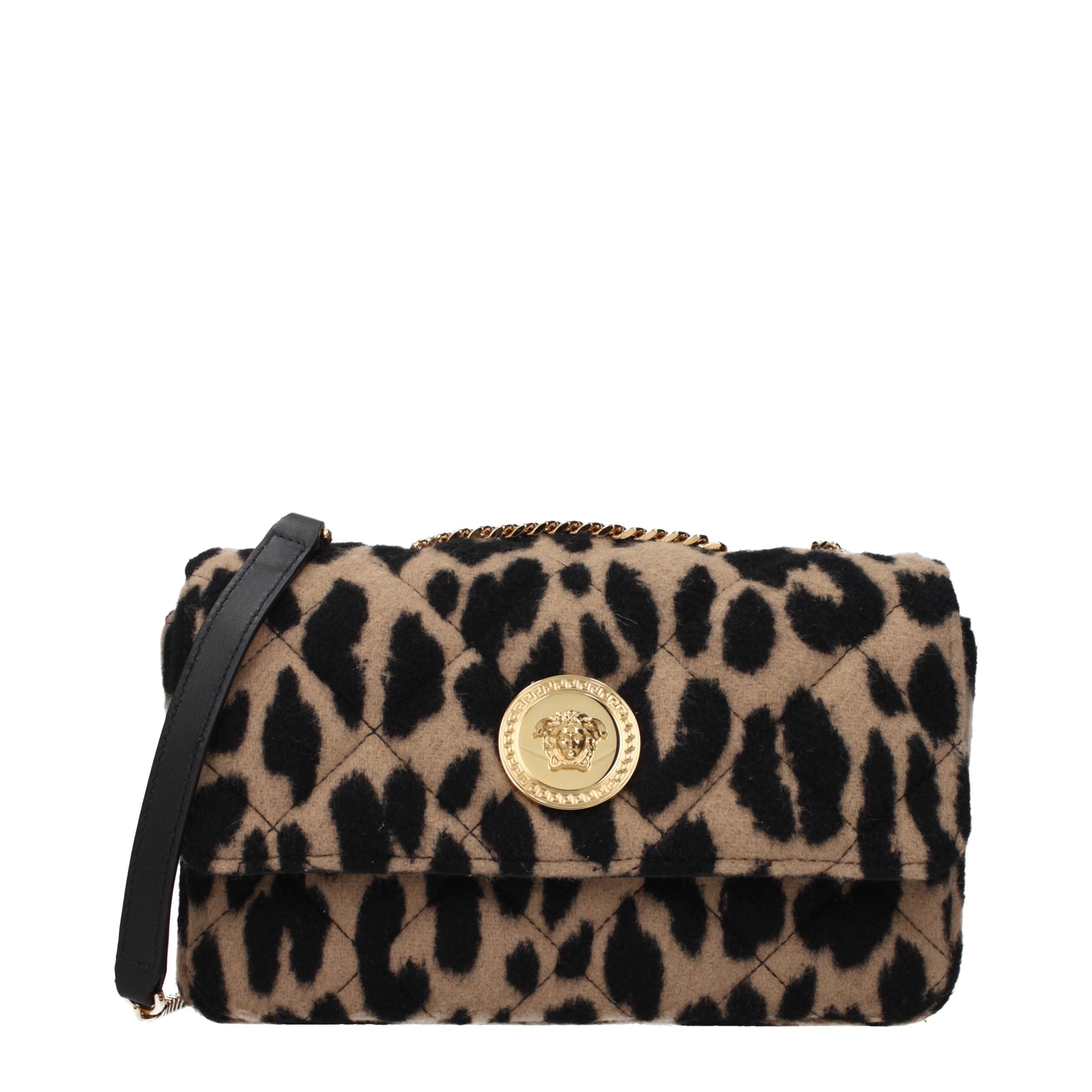 Brown Wool Shoulder Bag with Front Detail by Versace