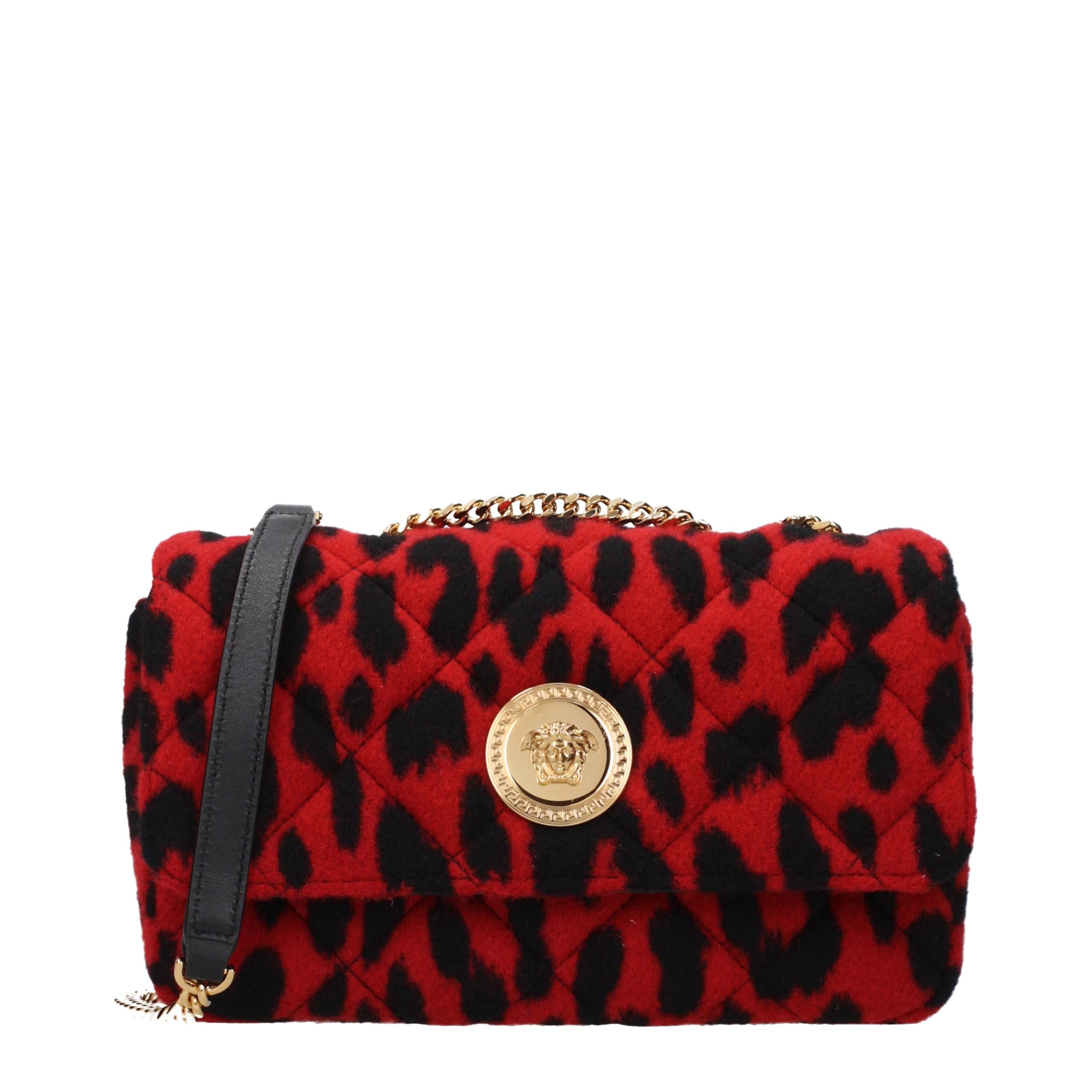 Red Wool Shoulder Bag with Front Detail by Versace