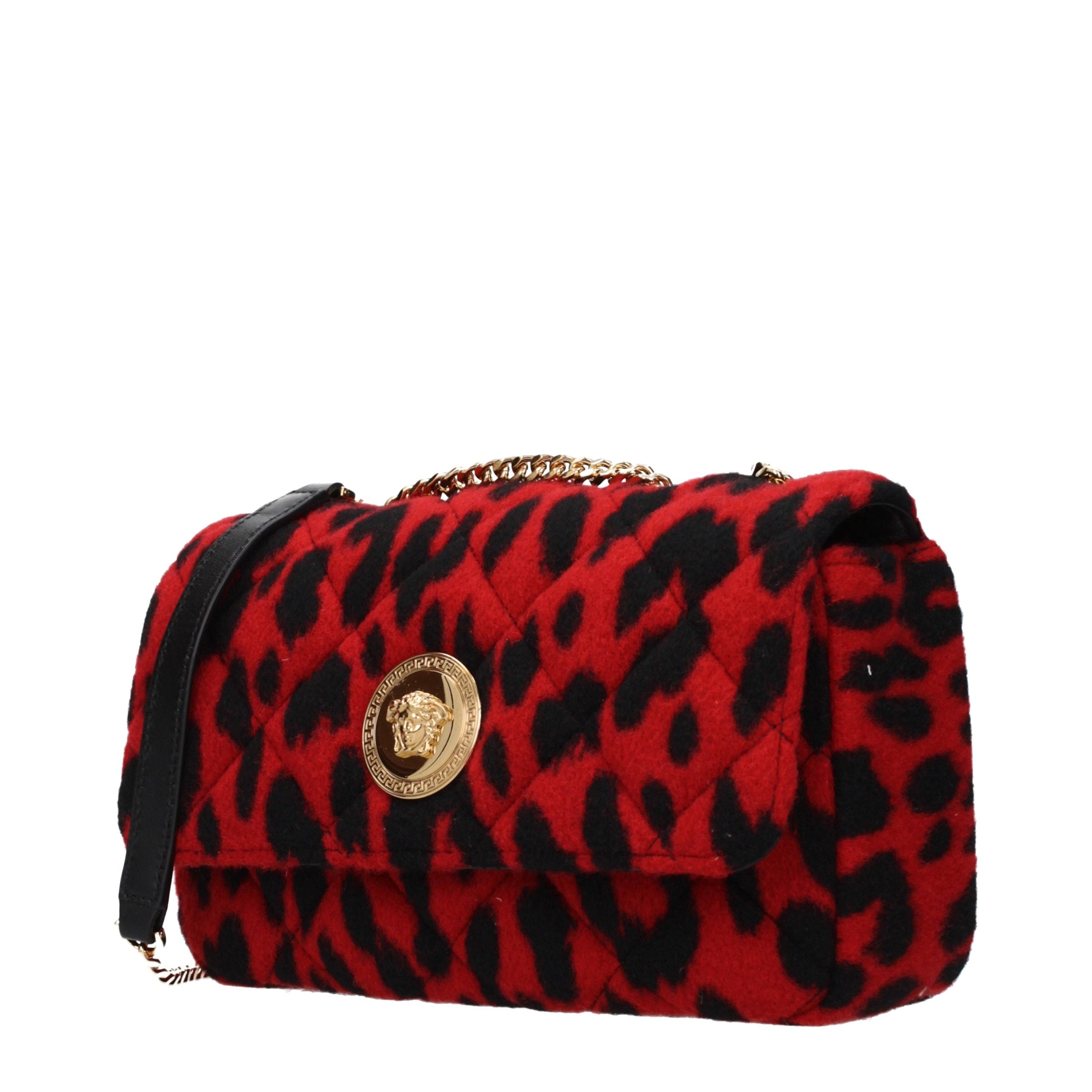 Red Wool Shoulder Bag with Front Detail by Versace