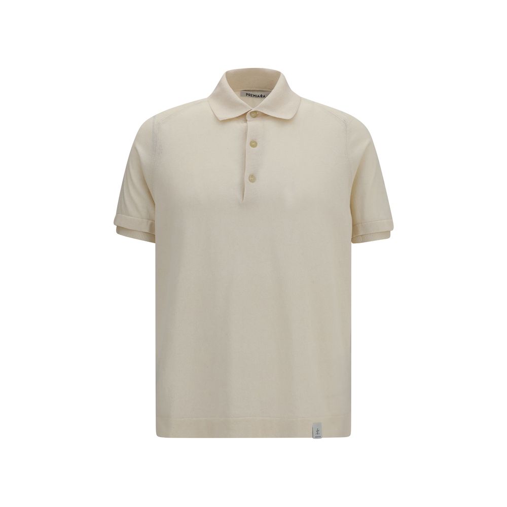 Beige Cotton Polo Shirt with Ribbed Collar and Asymmetric Hem