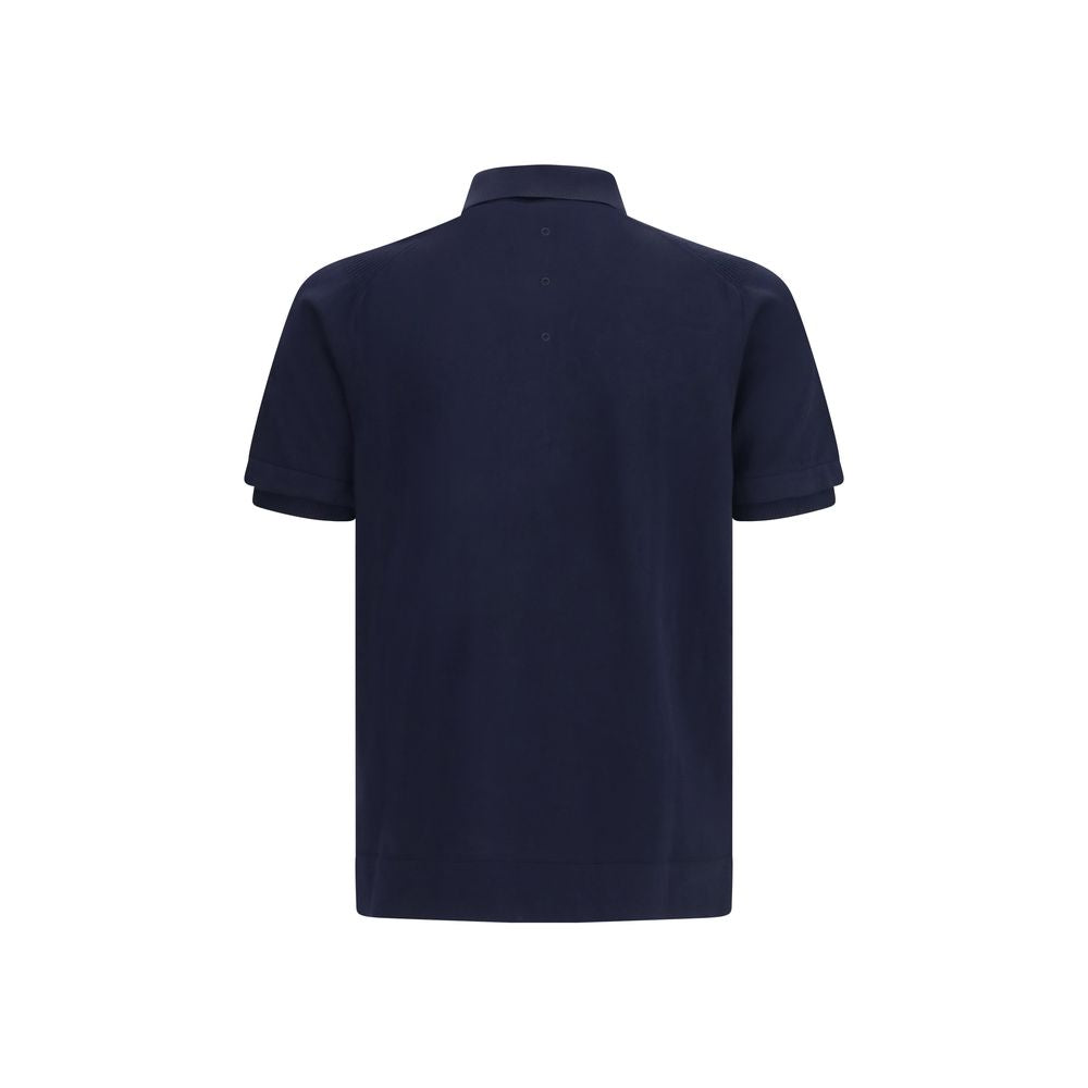 Blaues Baumwoll-Poloshirt mit geripptem Kragen und asymmetrischem Saum