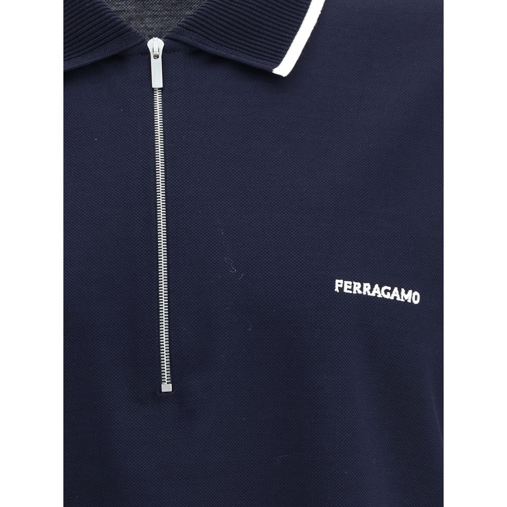 Blue Cotton Polo Shirt with Zip Closure