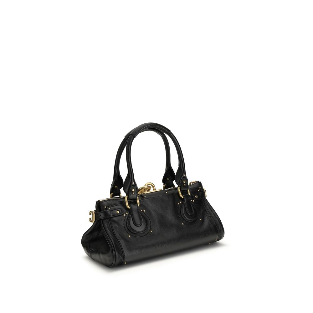 Black Leather Shoulder Bag with Aluminum Lock