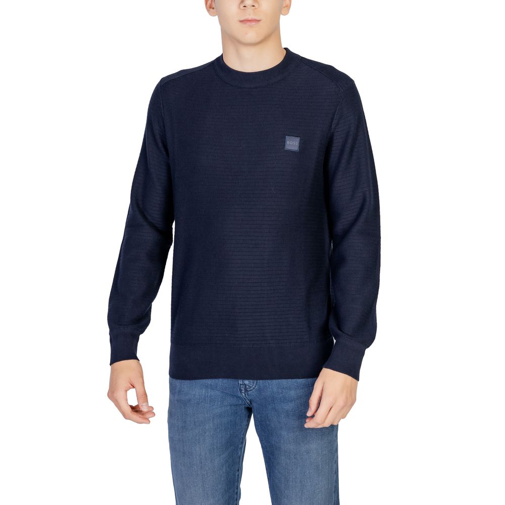 Blauer Baumwoll-Kaschmir-Pullover mit Logo-Detail
