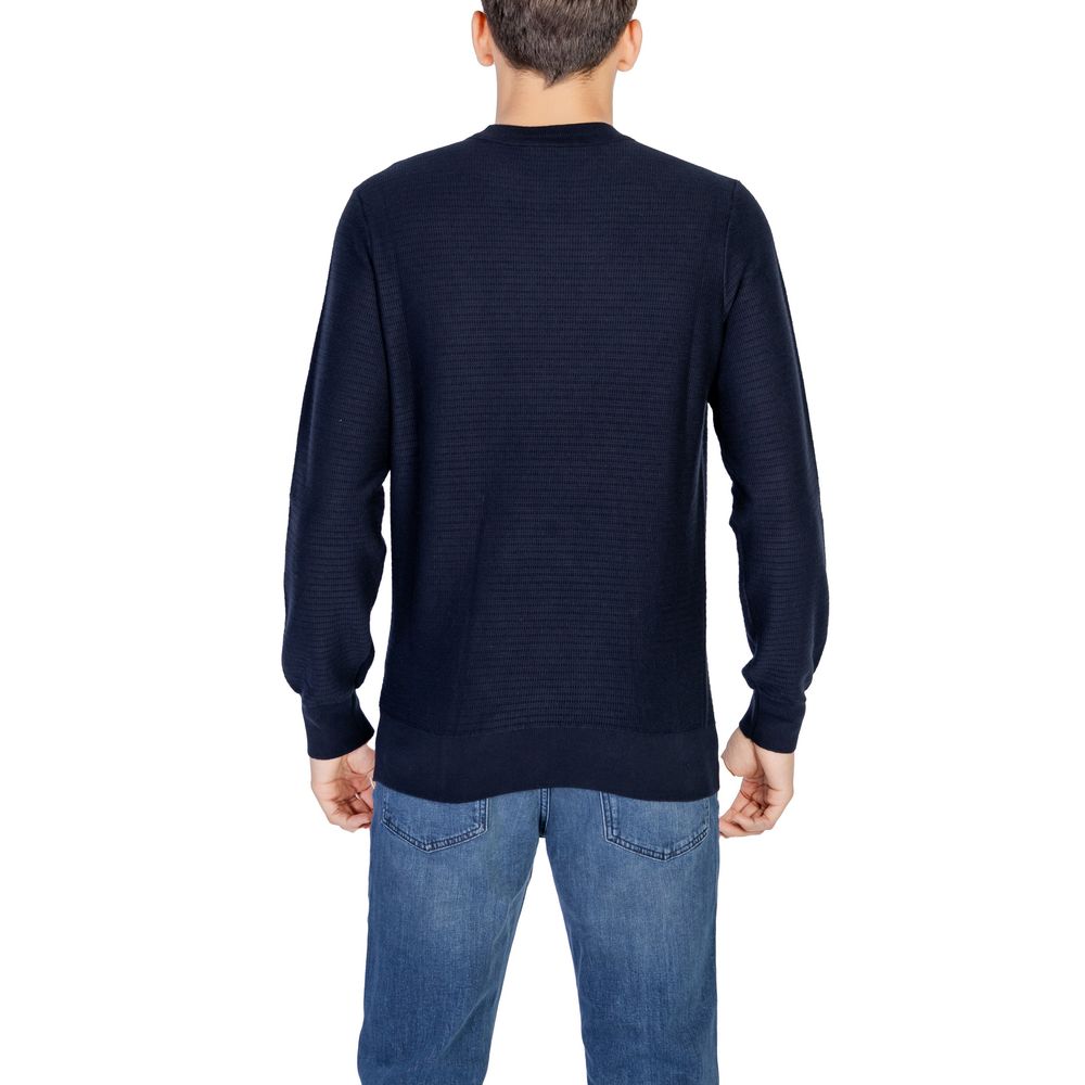 Blauer Baumwoll-Kaschmir-Pullover mit Logo-Detail