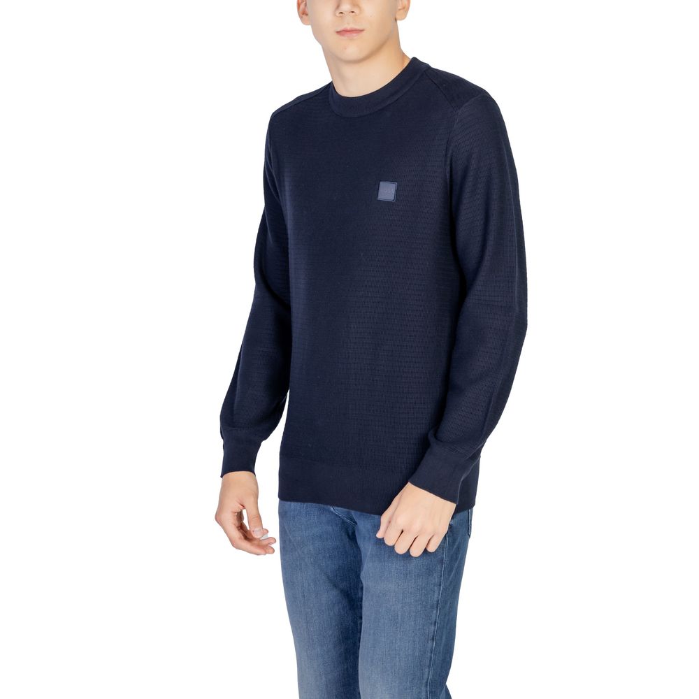 Blue Cotton Cashmere Sweater with Logo Detail
