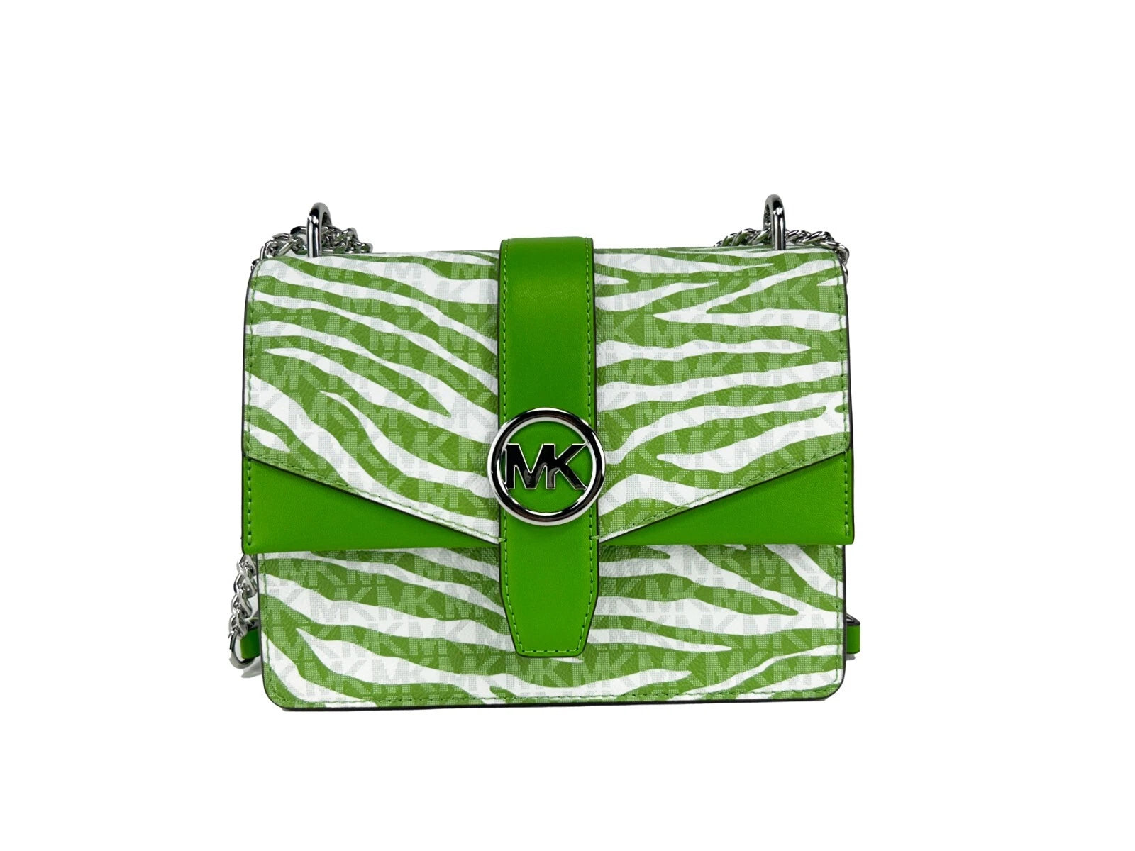 Jungle Green Leather Crossbody Tote with Logo Chain by Michael Kors