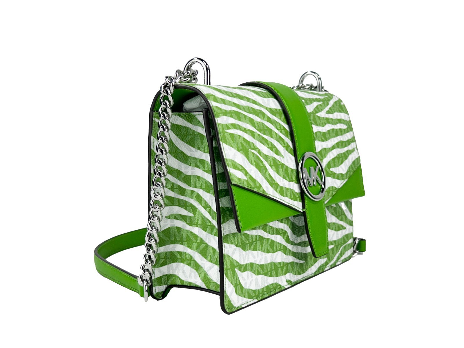 Jungle Green Leather Crossbody Tote with Logo Chain by Michael Kors