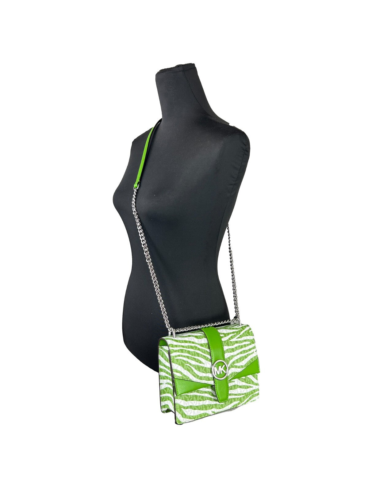 Jungle Green Leather Crossbody Tote with Logo Chain by Michael Kors