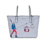 White Leather Michael Kors Jet Set Travel Medium Tote