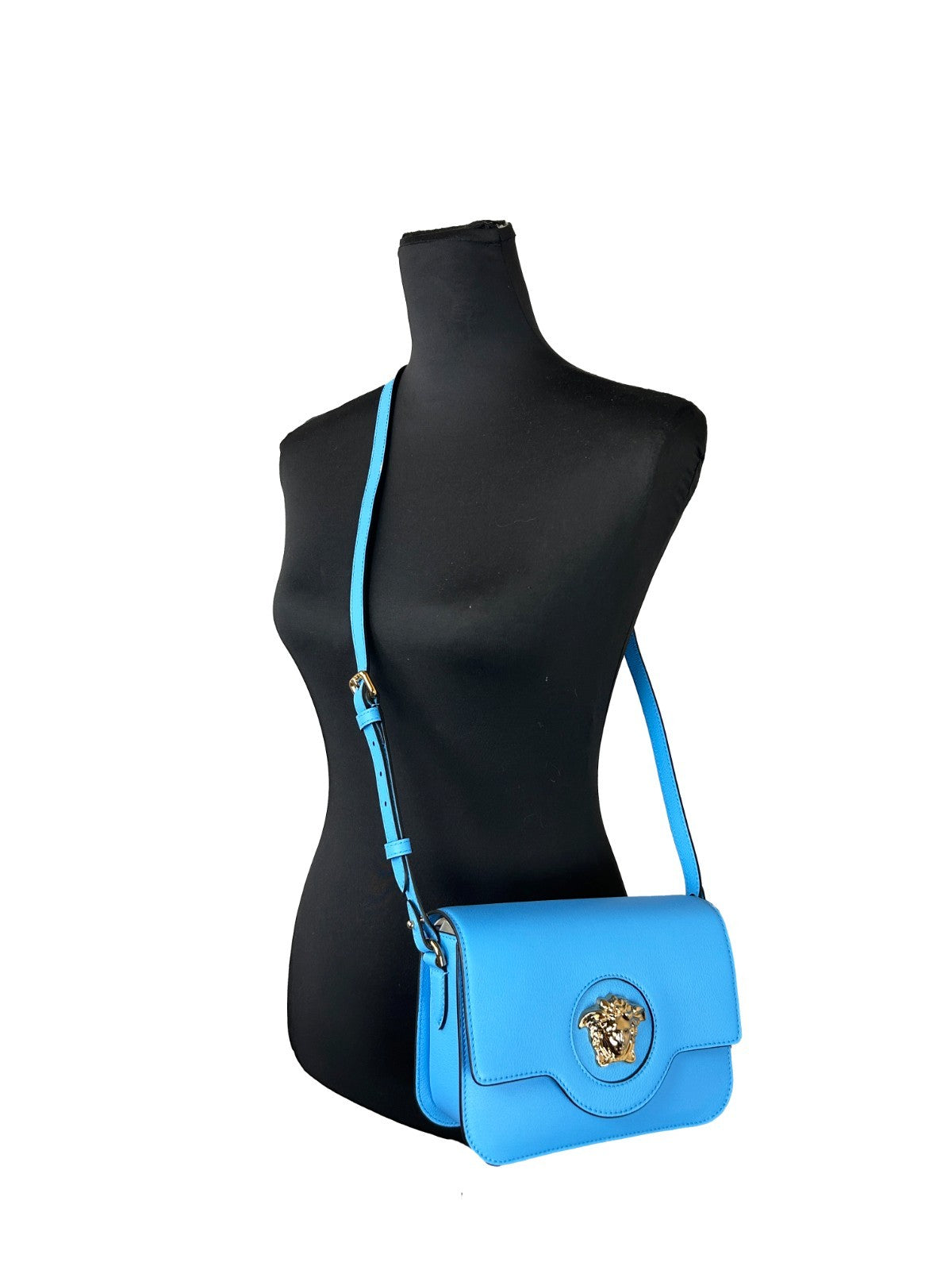 Blue Leather La Medusa Crossbody Bag by Versace