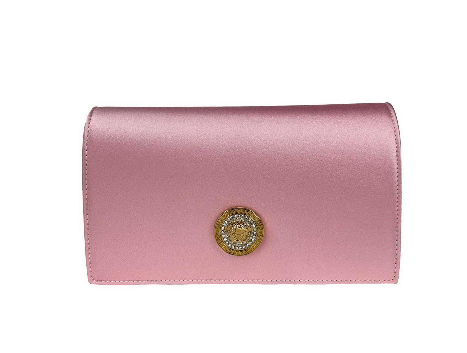 Pink Satin Mini Crossbody Bag with Crystal Medusa by Versace