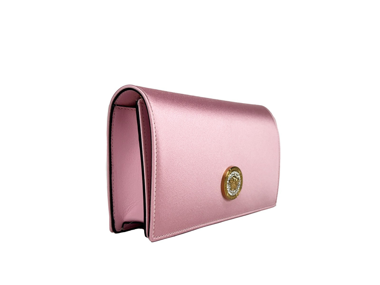 Pink Satin Mini Crossbody Bag with Crystal Medusa by Versace