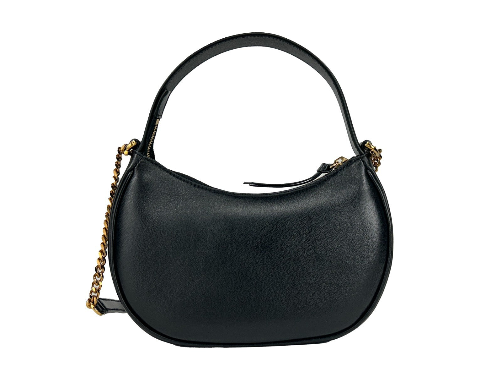 Black Leather Quilted Half Moon Chain Crossbody Bag