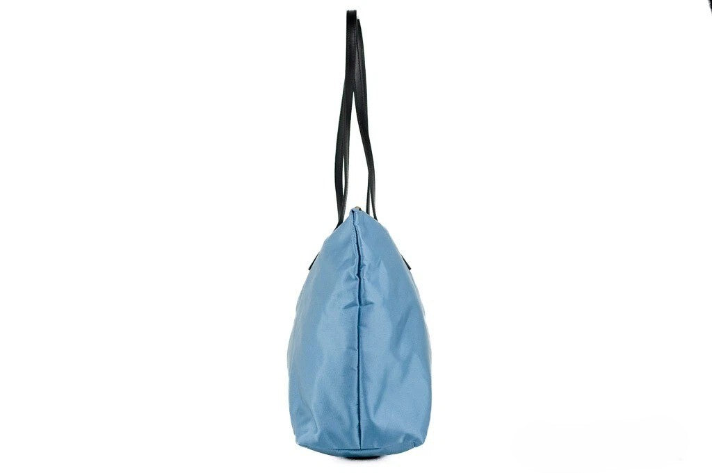 Versace Portuna Medusa mittelgroße Shopper-Tasche aus Nylon und Leder in Kornblumenblau