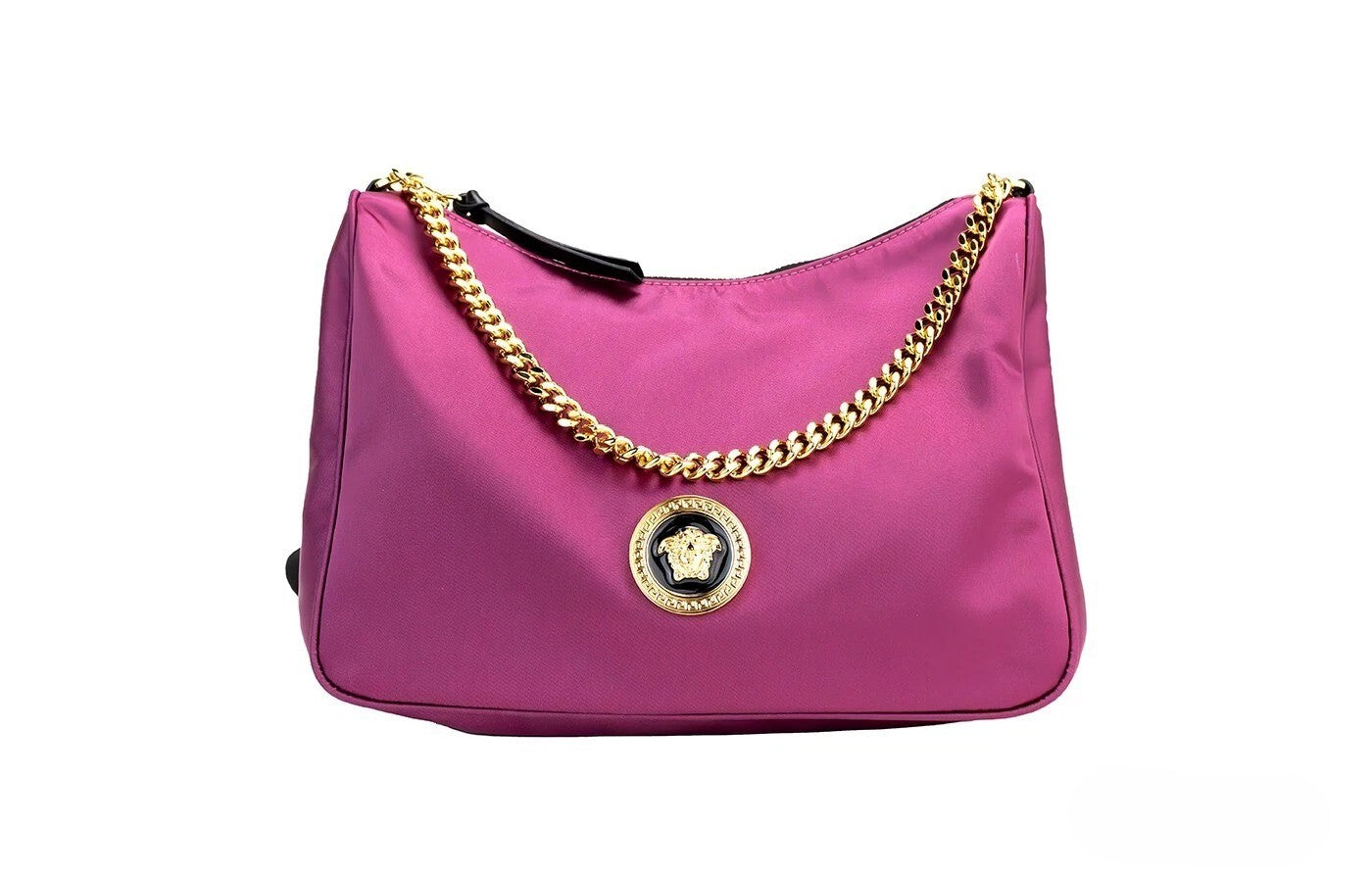 Burgundy Leather Crossbody Bag with Medusa Pendant by Versace