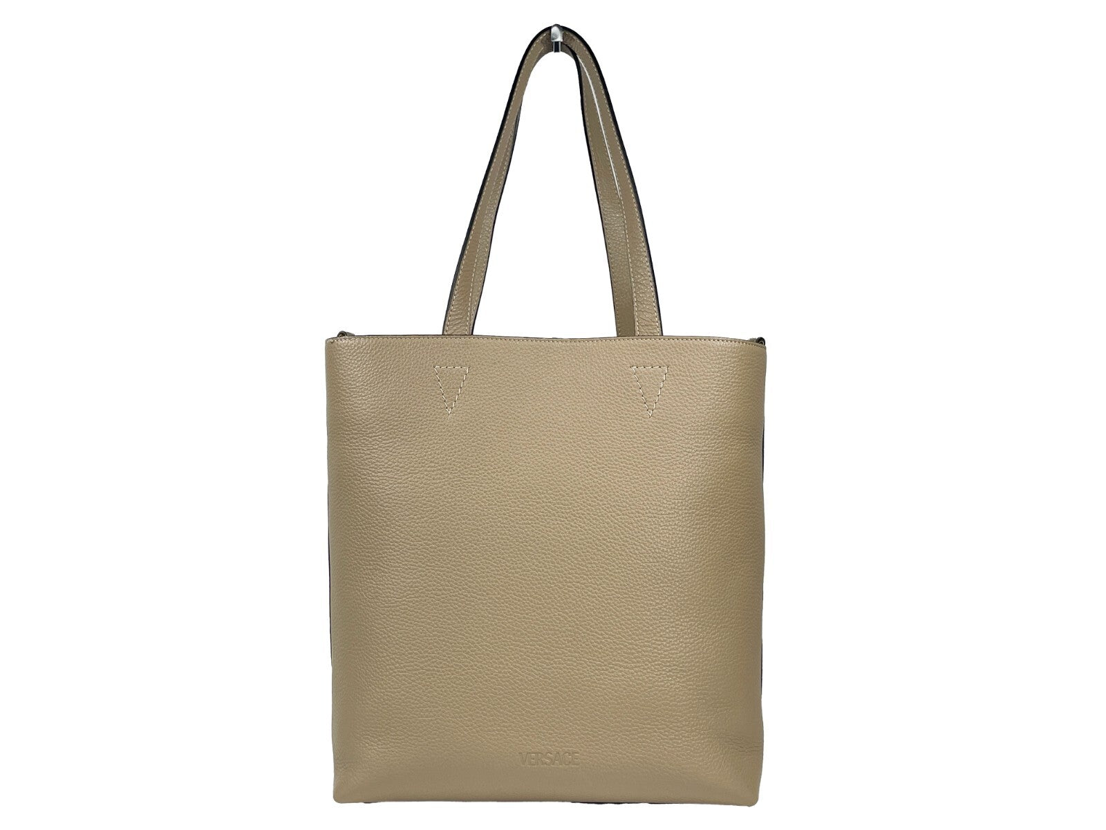 Taupe Leather Versace Medusa Large Tote Bag with Pouch