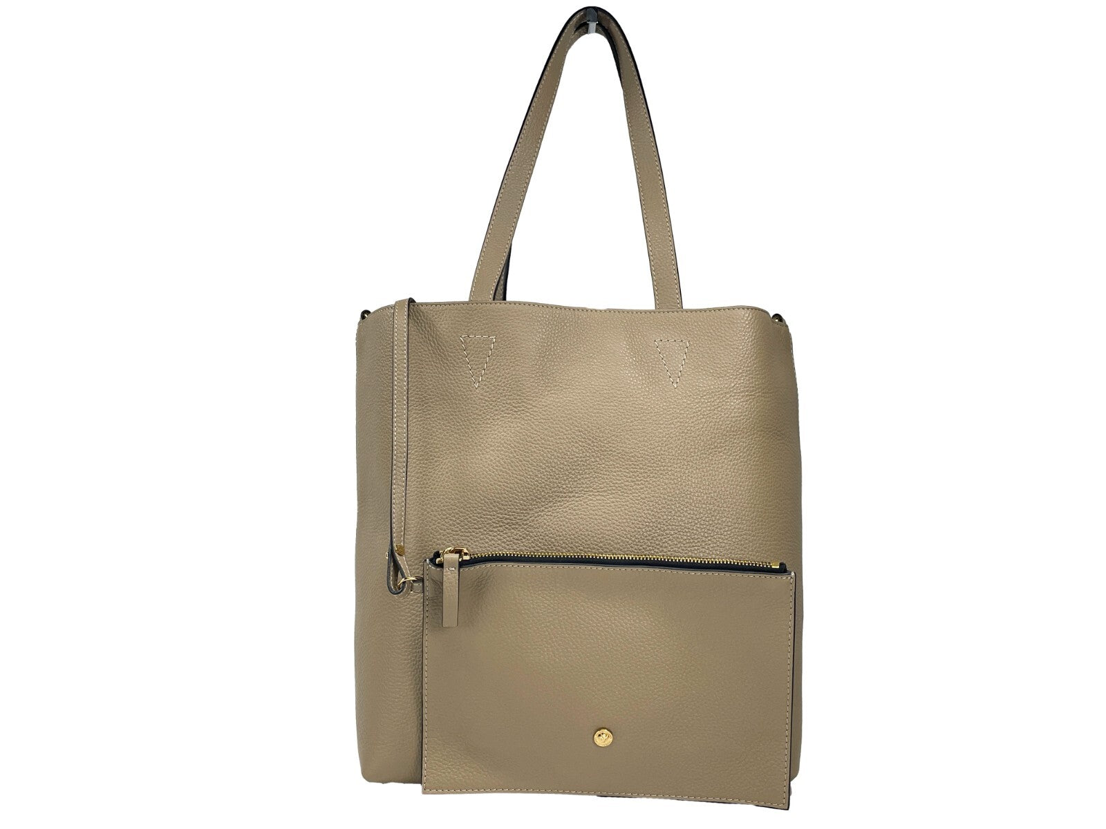Taupe Leather Versace Medusa Large Tote Bag with Pouch