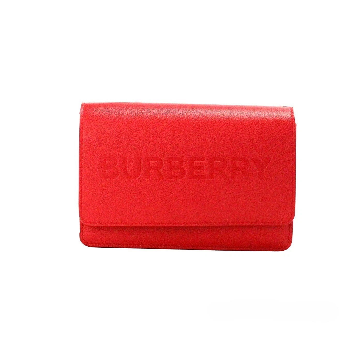 Red Leather Burberry Hampshire Crossbody Bag with Embossed Logo