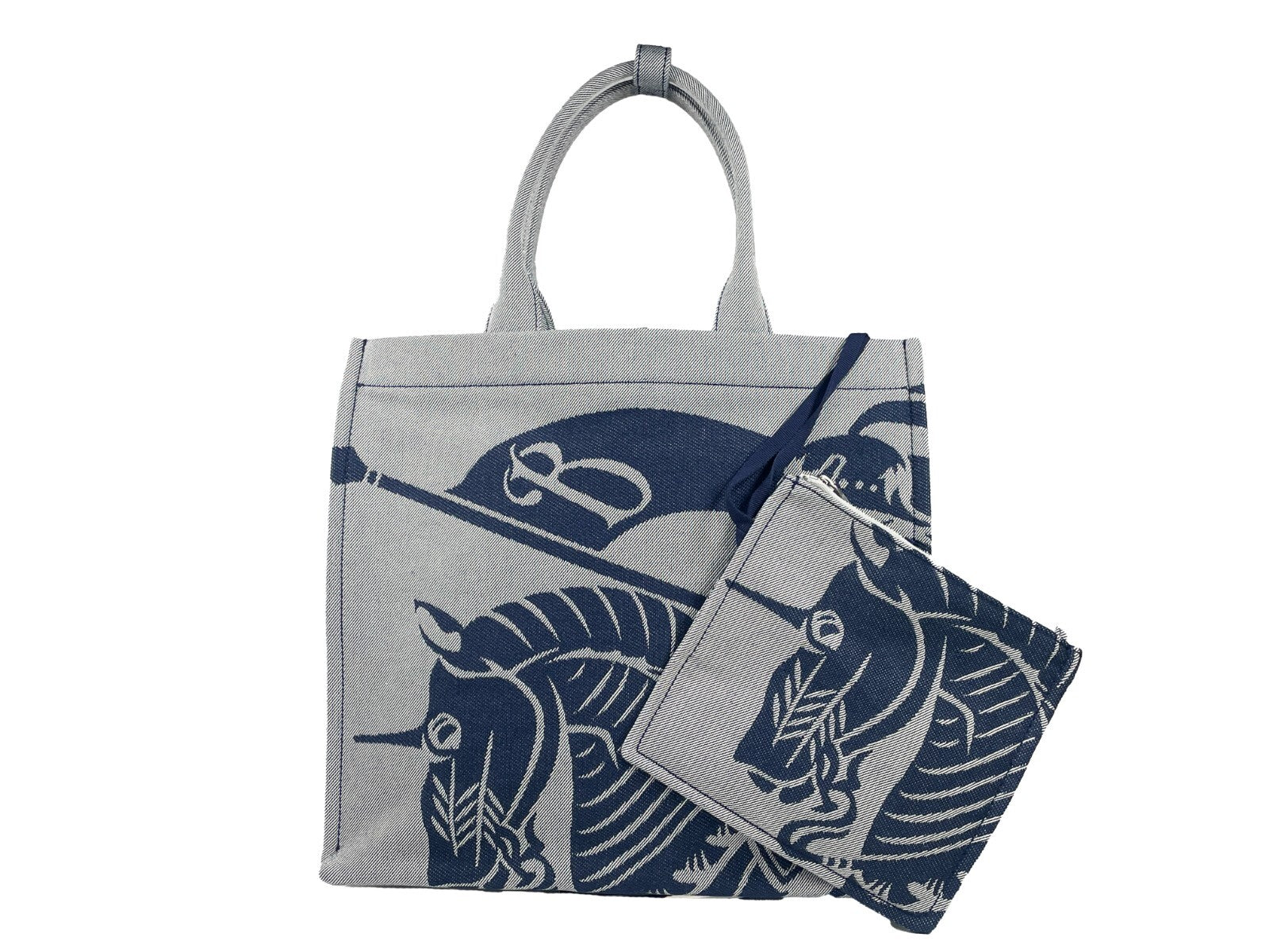 Navy Burberry Canvas Tote Bag with Coin Pouch