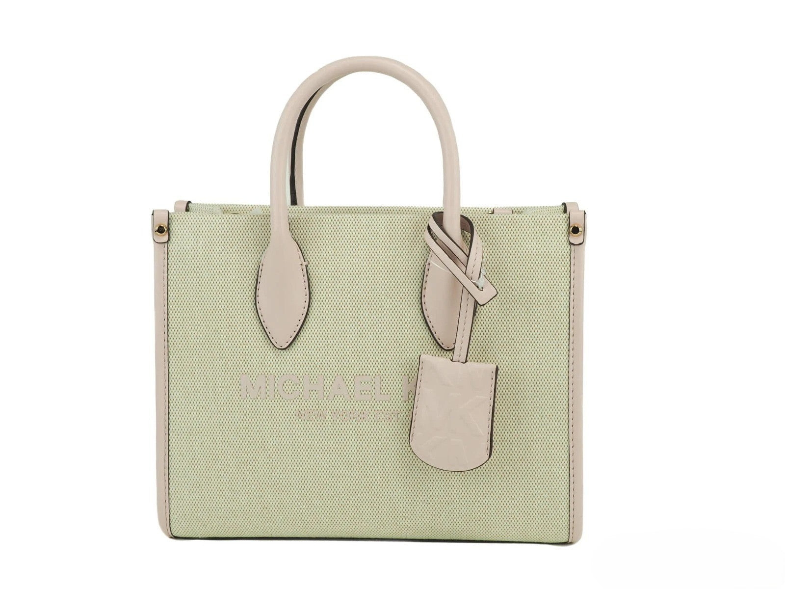 Powder Blush Leather Canvas Crossbody Shopper Handbag