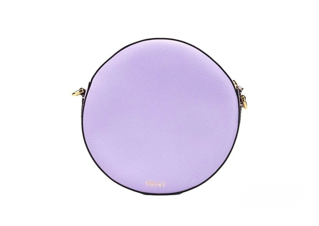 Lilac Leather Round Disco Camera Crossbody Bag by Versace