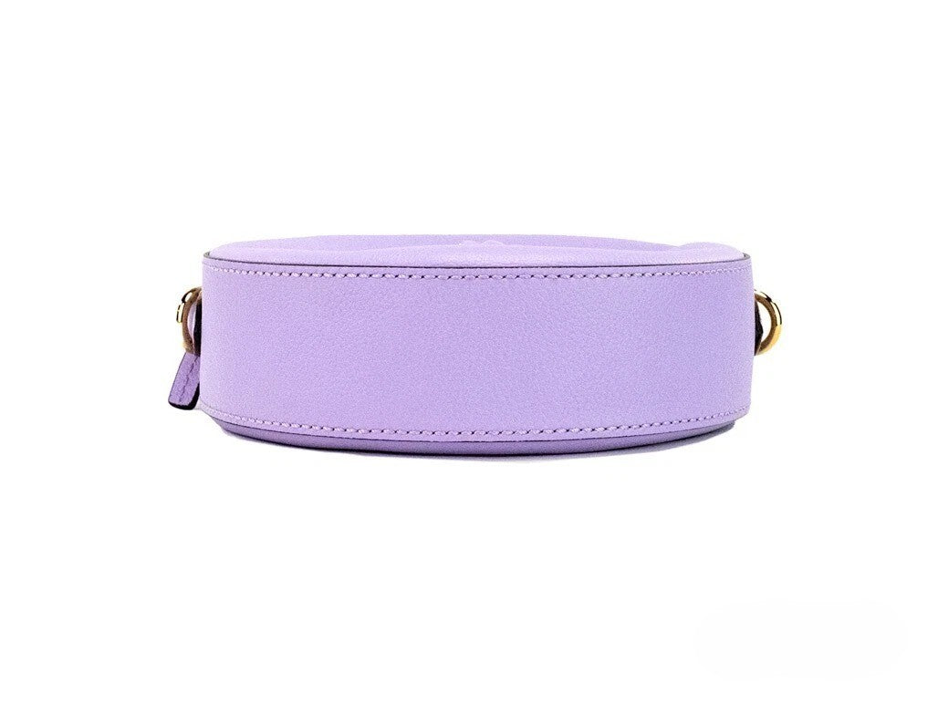 Lilac Leather Round Disco Camera Crossbody Bag by Versace