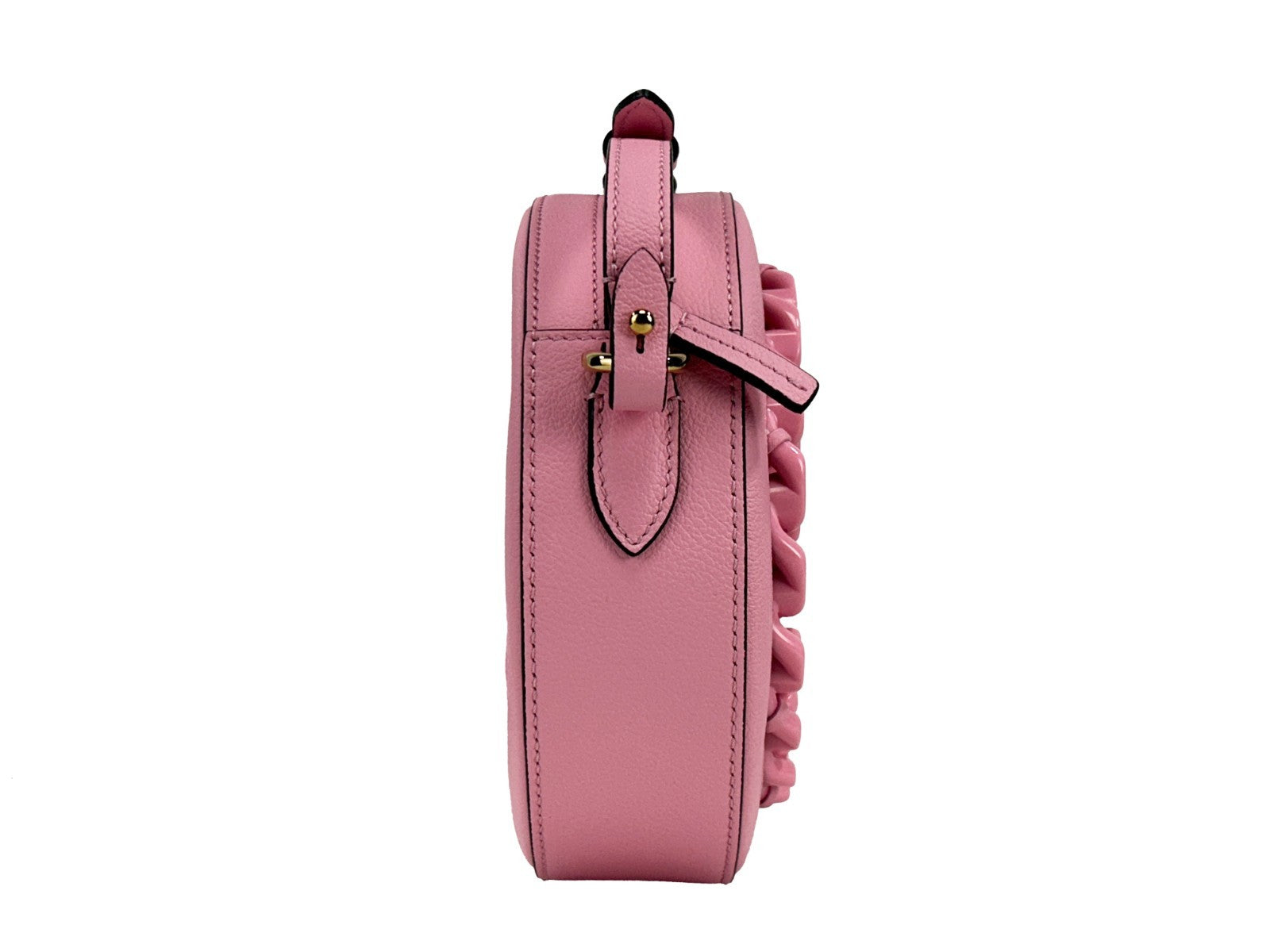 Baby Pink Leather Round Camera Bag with Crossbody Strap