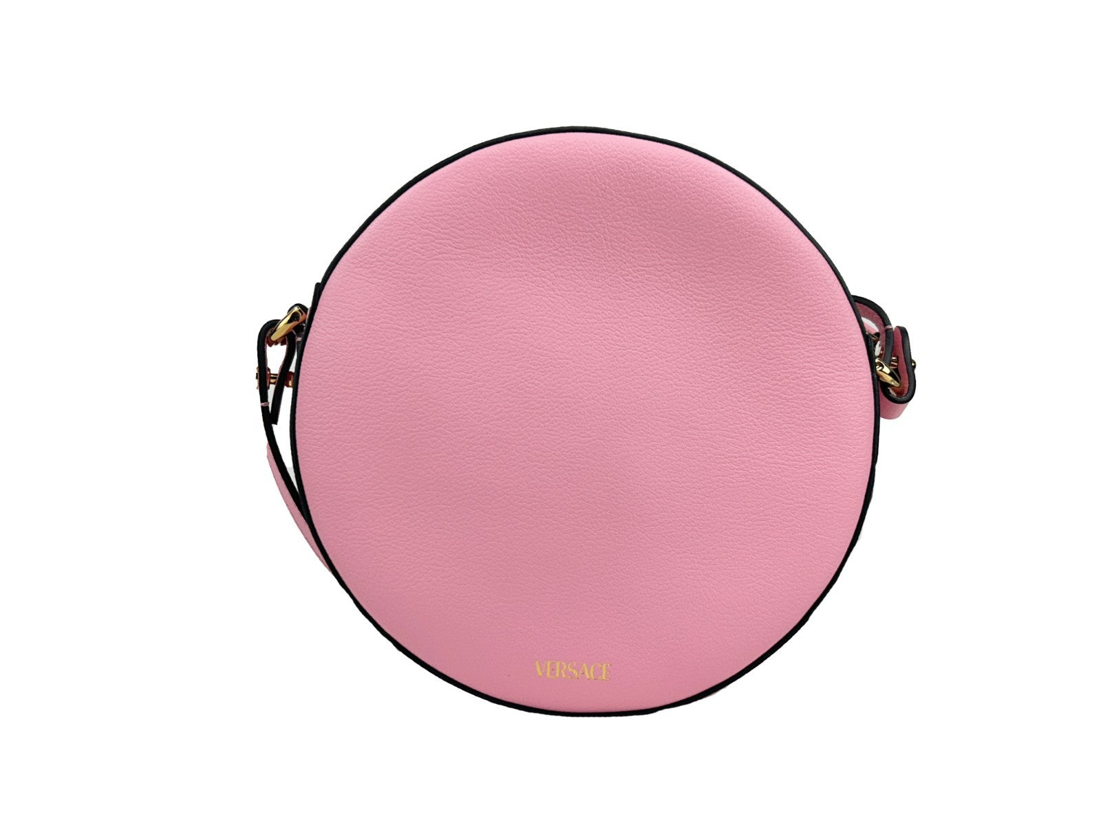 Baby Pink Leather Round Camera Bag with Crossbody Strap