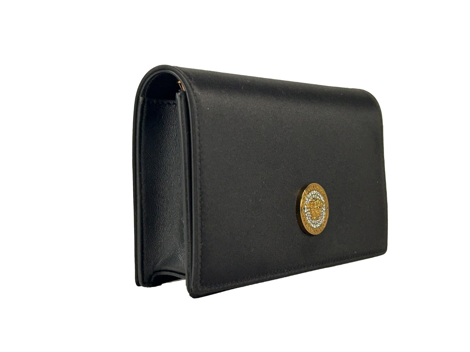 Schwarze Leder Versace Mini-Kette Umhängetasche Geldbörse