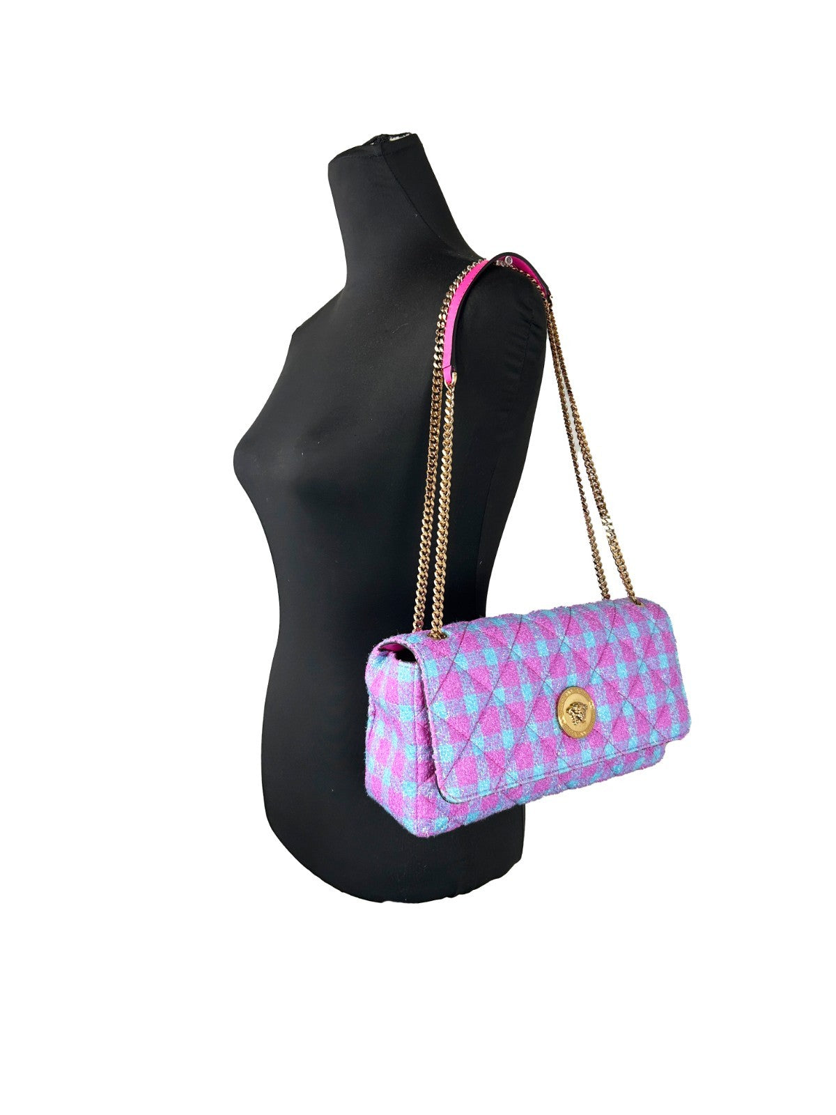 Versace Wool Medium Crossbody Bag with Leather Trim
